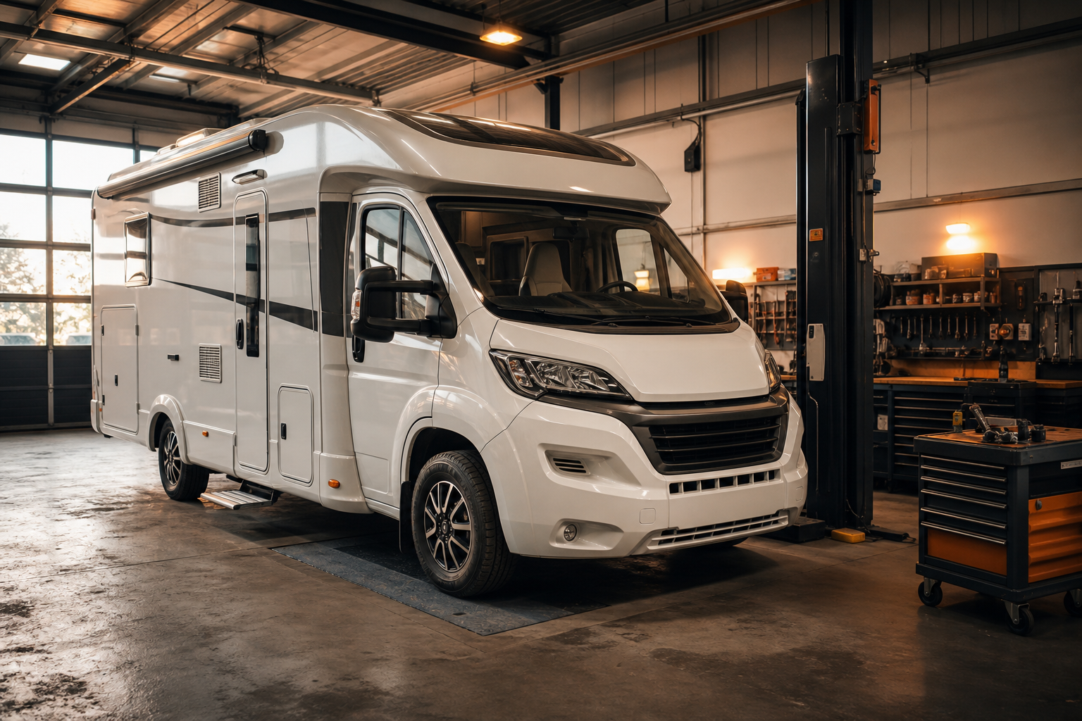 Wohnmobil in der Werkstatt von Elztal Caravaning