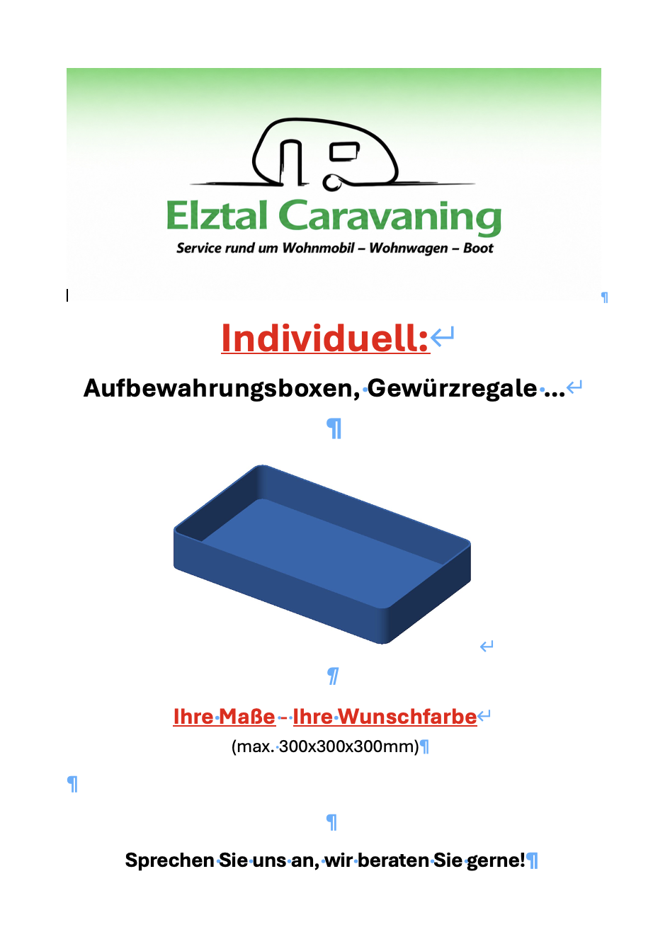 Blaue Aufbewahrungsbox als Beispiel einer individuellen Maßanfertigung
